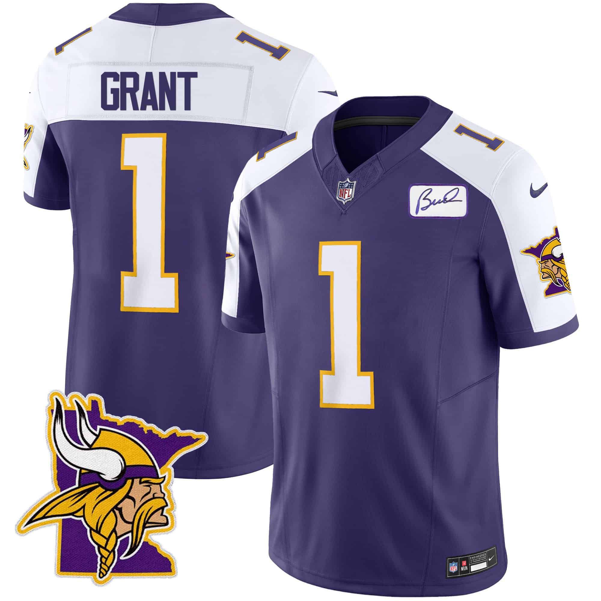 Men Minnesota Vikings #1 Grant Purple 2024 Nike Patch Classic Limited NFL Jersey